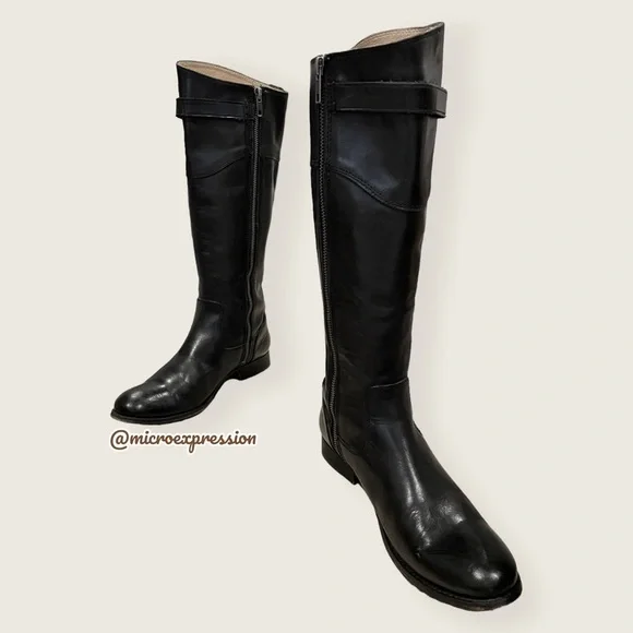 $438 Frye Molly Button Black Leather Equestrian Tall Knee High Zip Up WinterBoot - Picture 8 of 10